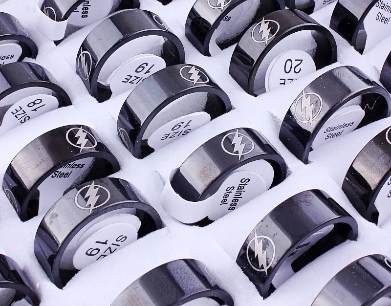 Оптовая продажа крупные партии 5 шт. 8 мм Raiden дизайн черное кольцо из нержавеющей