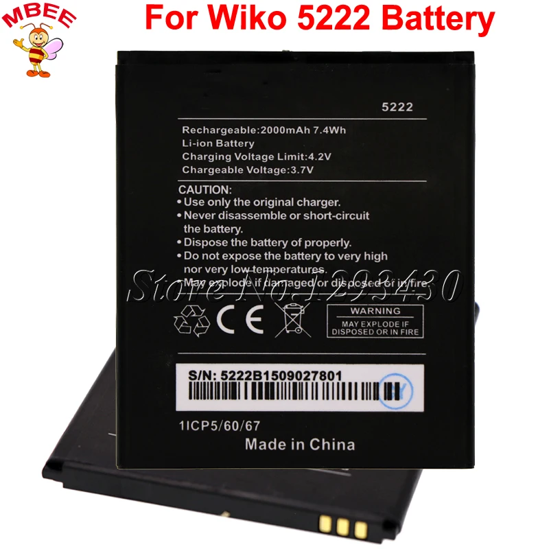 Для батареи Wiko 5222 2000mAh AKKU батарея|for wiko battery|battery forbattery 2000mah |