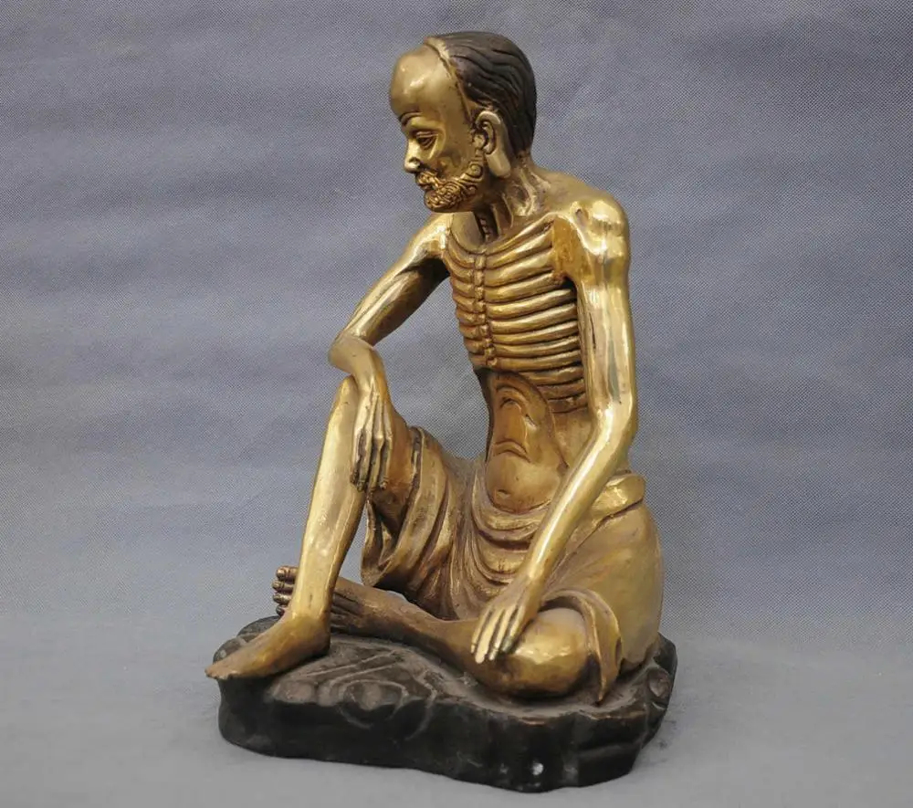 16 &quotКитай Народная Золоченой Бронзы Скелет Бодхидхарма Гуру Статуя Монаха | Дом