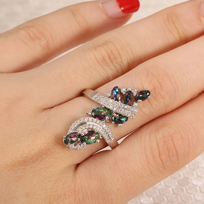 Женское очаровательное серебряное Радужное кольцо со стразами обрачальные
