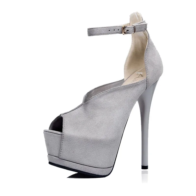 Женская мода Насосы 14.5 СМ Высокие Каблуки Сандалии Пряжка Ремешка Peep Toe Обувь