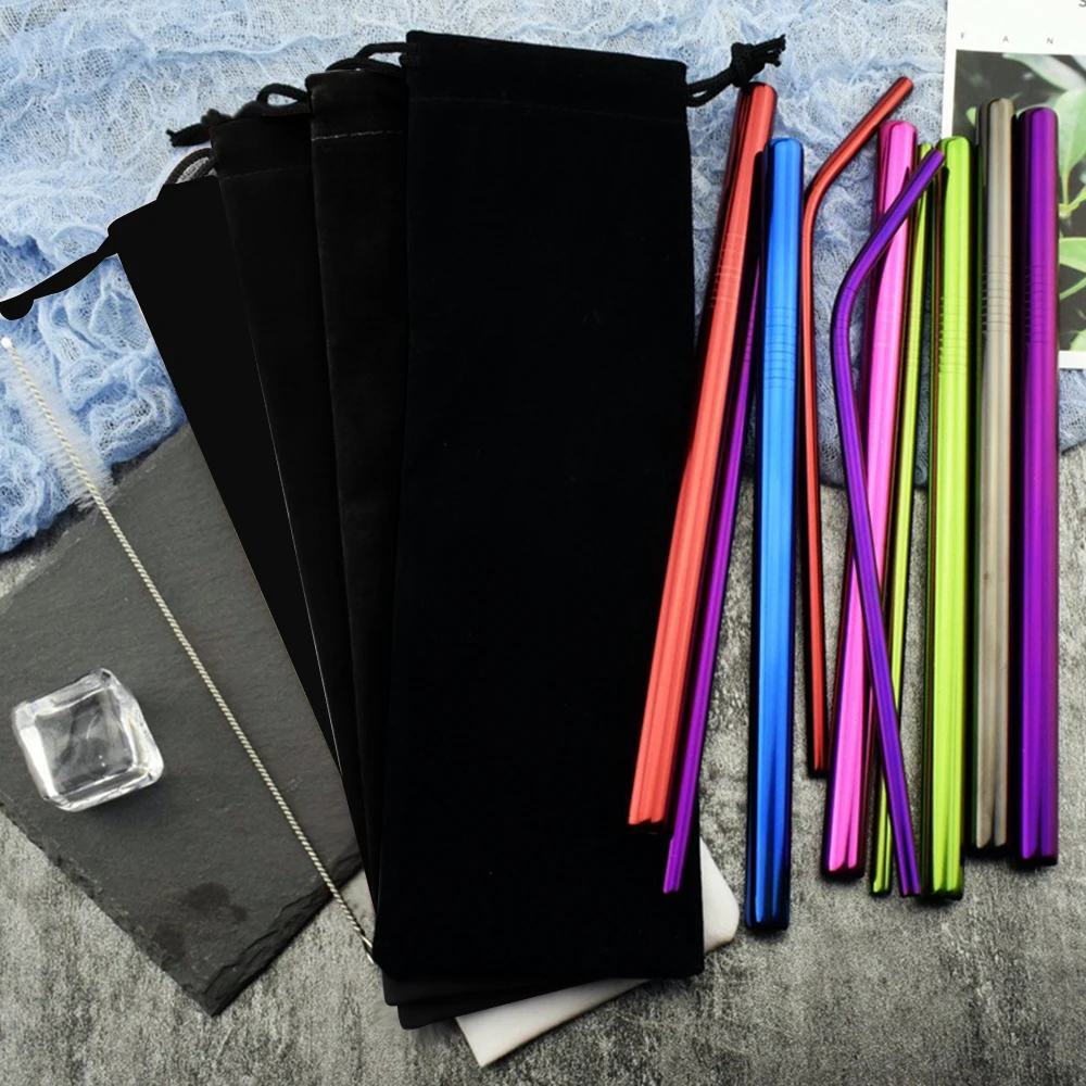 5 шт многоразовая 304 соломка из нержавеющей стали высокого качества прямая согнутая Питьевая солома с чистящей косметичка для кружек оптом