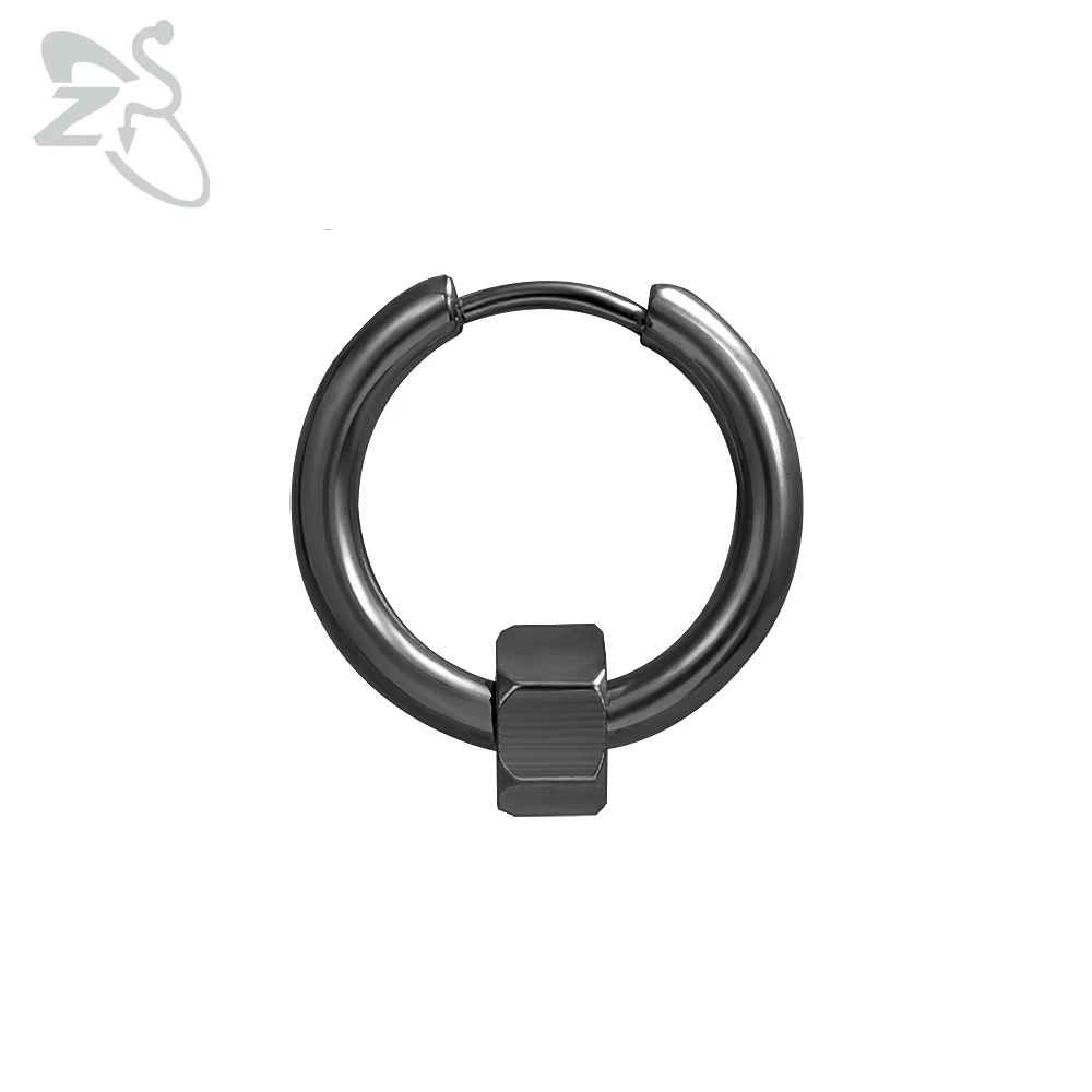 Black 1 Piecs ZS ореховая форма серьги-кольца в стиле панк серебро черное золото хип хоп круглые серьги мужские байкерские ювелирные изделия маленькие круглые серьги для мужчин и женщин - Окраска металла: Black 1 Piecs