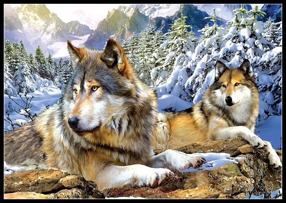 

Embroidery Counted Cross Stitch Kits Needlework - Crafts 14 ct DMC Color DIY Arts Handmade Decor - Snow Wolves 3