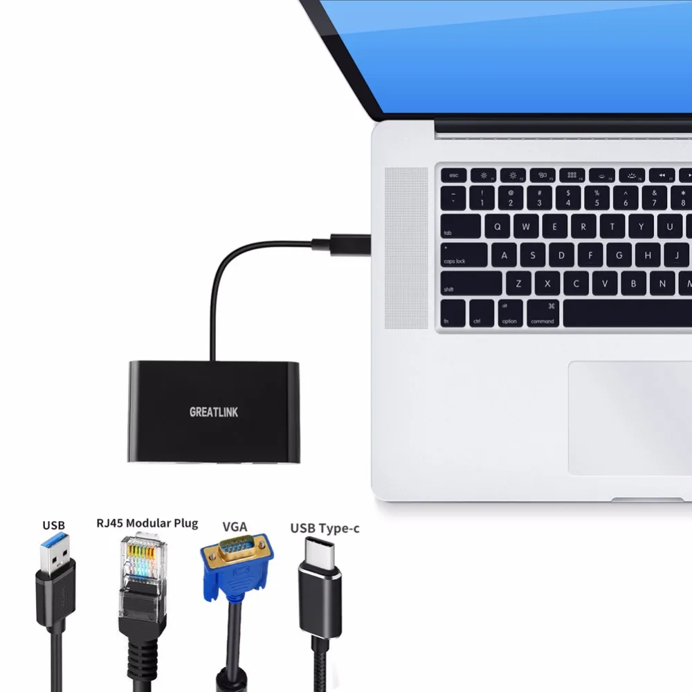 Адаптер для нескольких портов с VGA USB 3 0 Gigabit Ethernet и Type C | Электроника