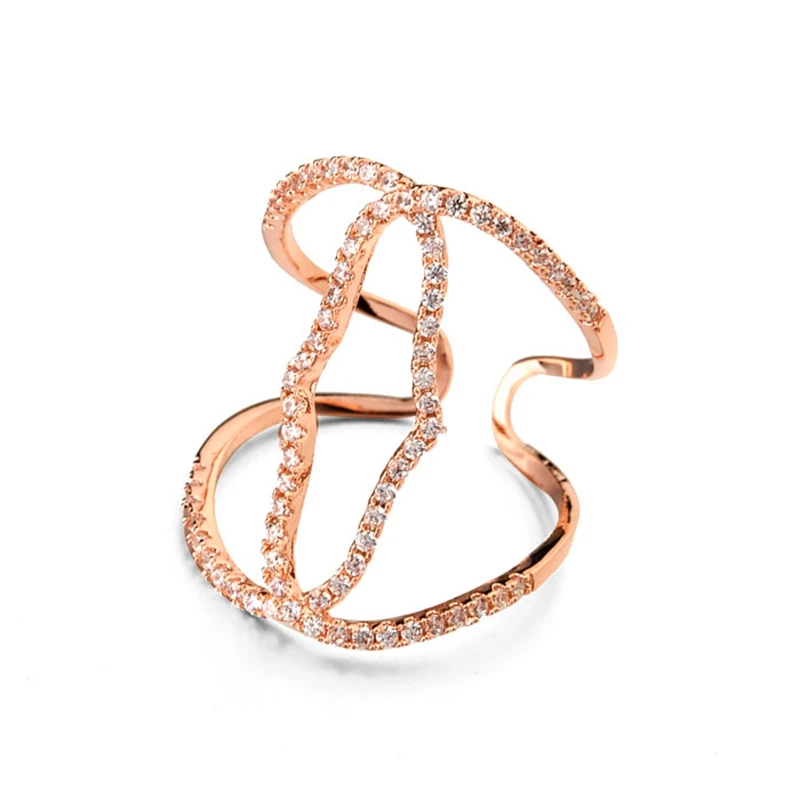 MIGGA модное геометрическое кольцо с микрозакрепкой из фианита большое открытое