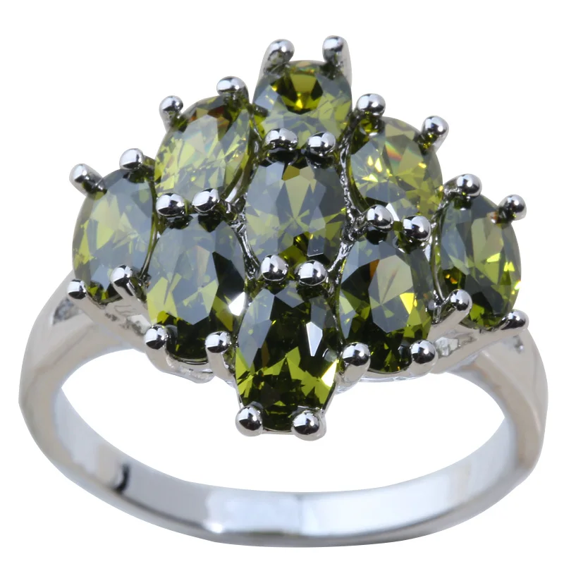 Ценные зеленый с Перидотом 925 пробы серебро Для женщин Jewelry Кольцо Размеры 6/7/8/9