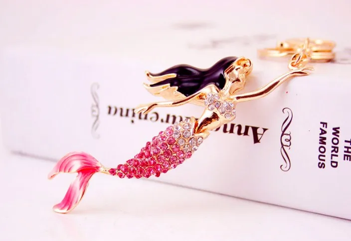 High Quqntity Crystal Mermaid Sea-maid Key Chain Holder Rhinestone Bag Pendant For Car Keyrings KeyChains Wedding Gift K1577 | Украшения и