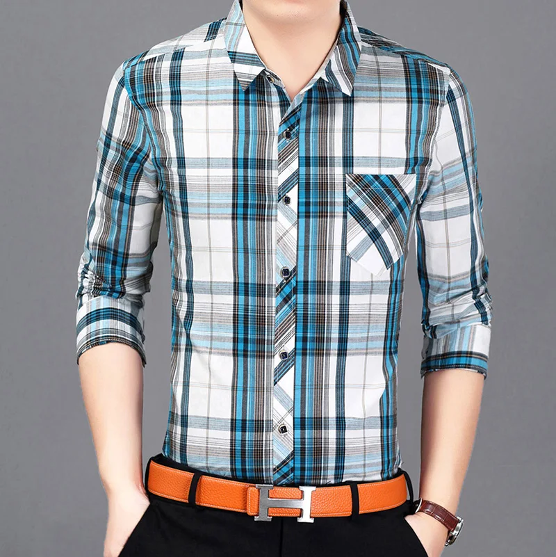 Новинка 2017 Осень Весна мужские повседневные рубашки в клетку с длинным рукавом