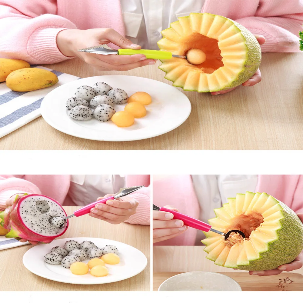 Mealivos 2in1 Двойной Головкой фрукт резьба Ножи киви Waterlemon Совок Дыня экскаватор