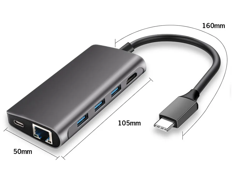 USB-C концентратор USB C к HDMI 4K RJ45 PD 3,0 Micro SD/TF кард-ридер адаптер type C USB 3,0 концентратор для MacBook/MacBook Pro Windows type-C