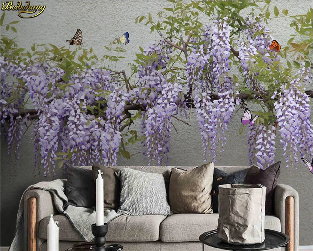 Пользовательские обои для фото 3D Wisteria цветок бабочка ТВ диван фон настенная