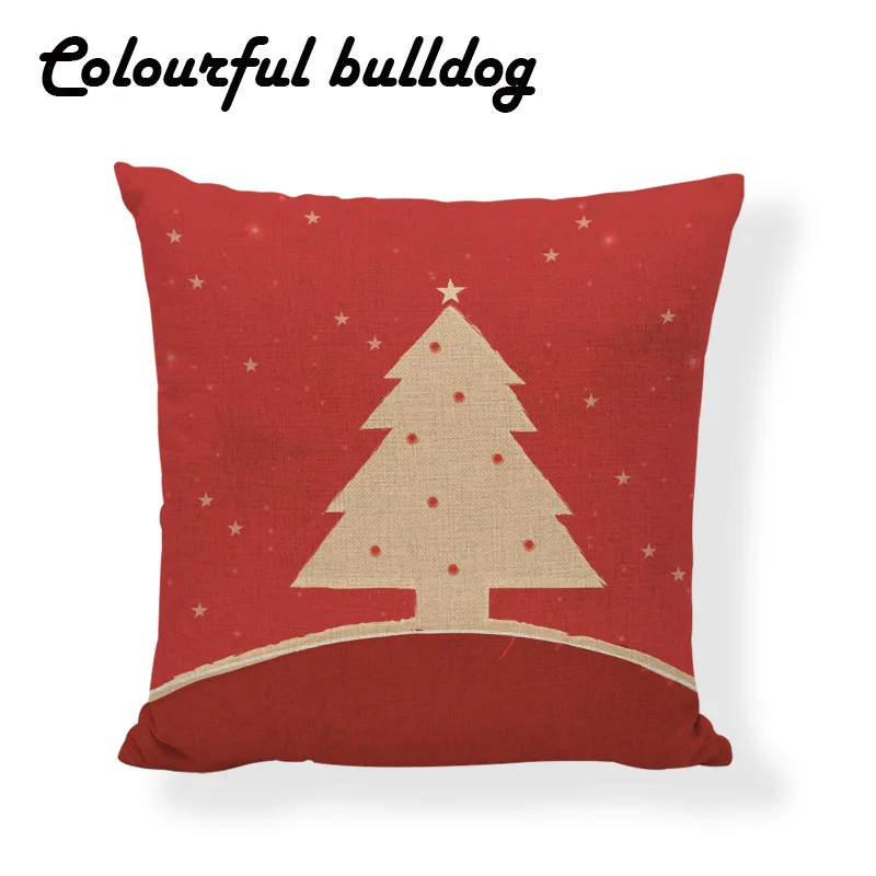 Christmas Series Cushion cover 17*17inches Tree Snowman Santa's Star Ball Pattern Linen Material Home Car Decoration Pillow Case | Дом и