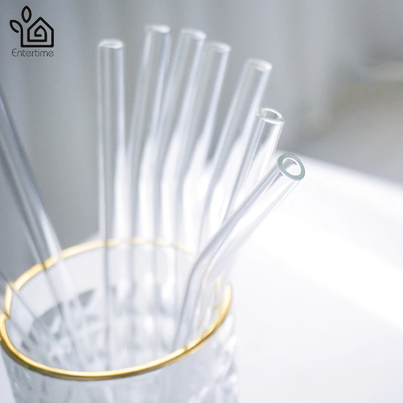 Развлекательный набор из 4 шт многоразовые изогнутые стеклянные Соломинки +