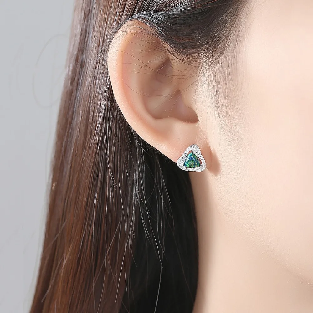 CZCITY 925 Sterling Silver Luxury 6mm Fire Opal Stud Earrings for Women Blue/White/Green Brightly Fine Jewelry Brincos | Украшения и