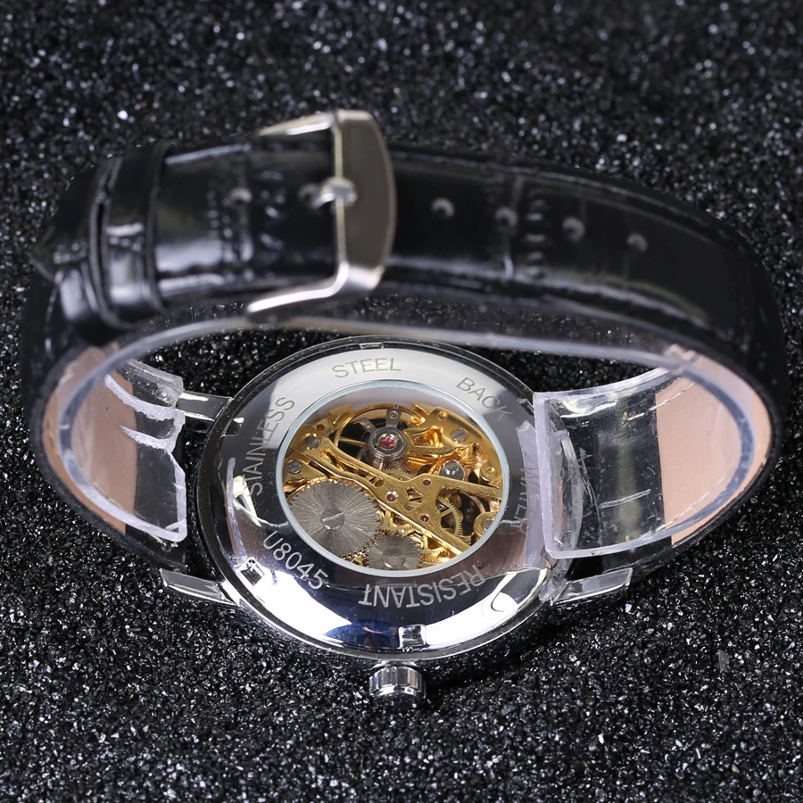 Часы наручные Winner Мужские механические дизайнерские аналоговые золотистые с