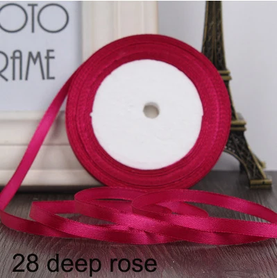 28 deep rose 25 ярдов атласная лента 6 мм корсажные ленты DIY лук Ремесло Декор для упаковки подарков Свадебная вечеринка украшения принадлежности для скрапбукинга - Цвет: 28 deep rose