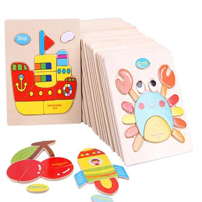 Оригинальные Развивающие деревянные 3D головоломки игрушки для детей Мультяшные