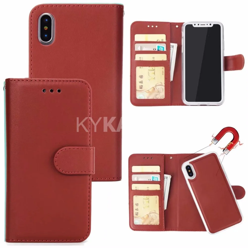 500pcs 2 in 1 Magnetic Detachable Leather Wallet Case For iPhone X 8 7 6 6S Plus Magnet Removable Retro Ultra Slim Cover | Мобильные
