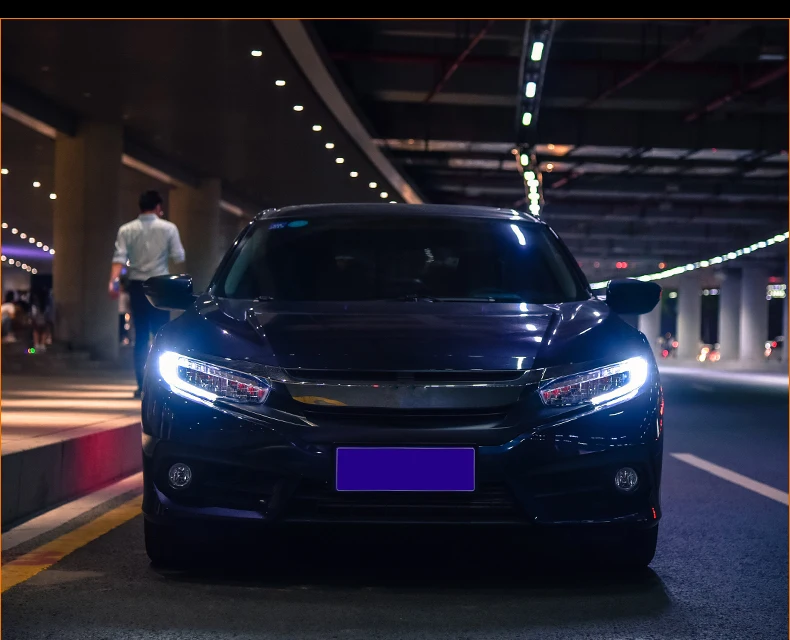 KOWELL автомобильный Стайлинг для Honda Civic 10th полный светодиодный фары с желтым движущимся поворотным светом Головной фонарь светодиодный DRL передний свет