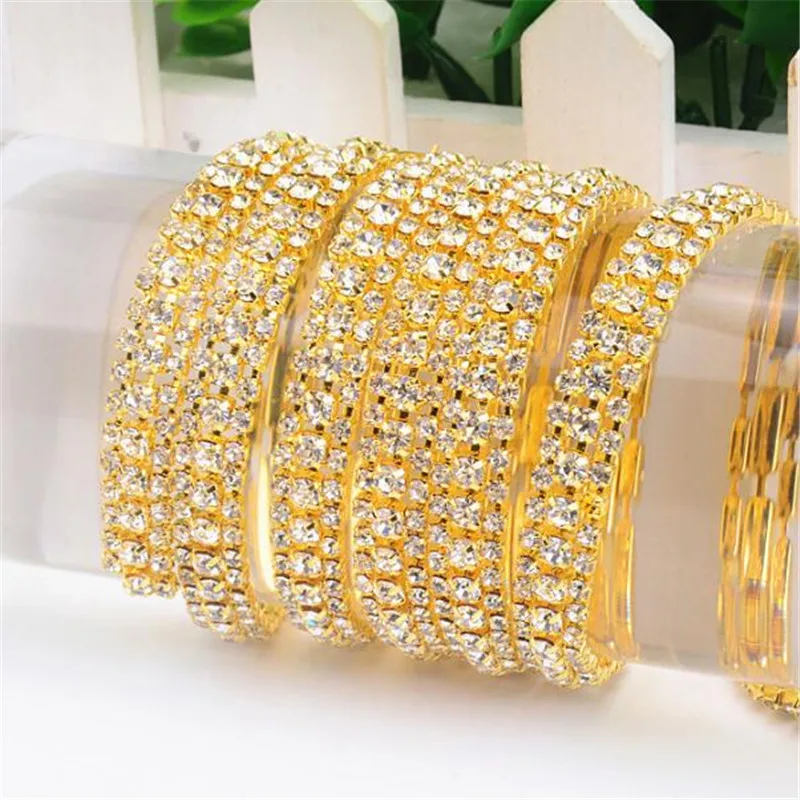 3Yard Free-shipping 3Rows 1cm Clear AB Blue Gold Rhinestone Crystal Silver Tone Chain Costume Applique Trims Sewing RT0110 | Дом и сад