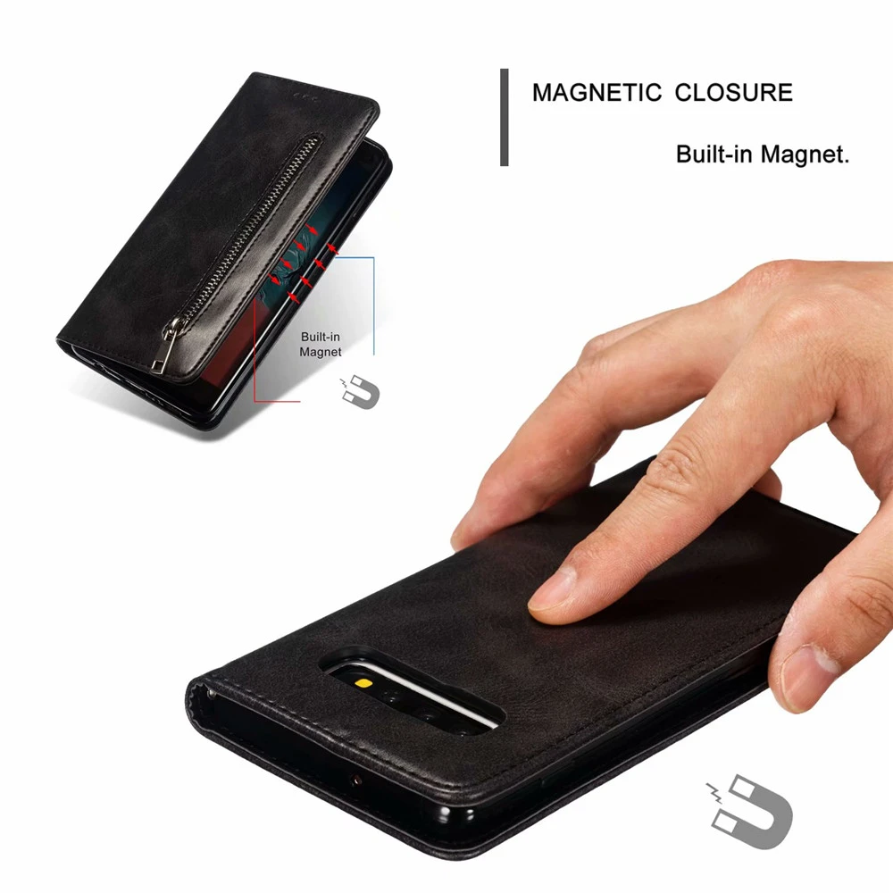 Магнитный кожаный чехол кошелек на молнии для Samsung Note 10 S10 S9 S8 Plus S7 J3 J5 J7 J6 J8 M10 20 A20 40