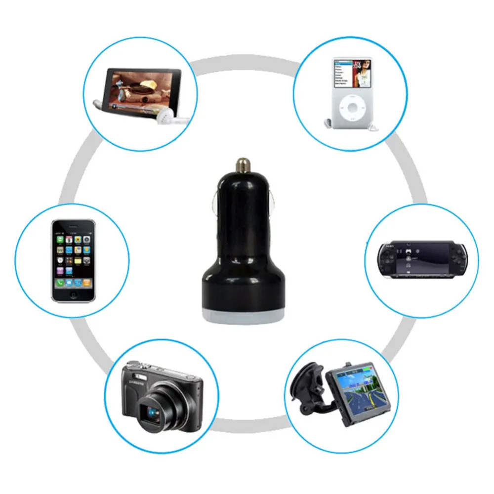 Универсальное автомобильное зарядное устройство 2.1A/1A с двумя usb портами 2 порта