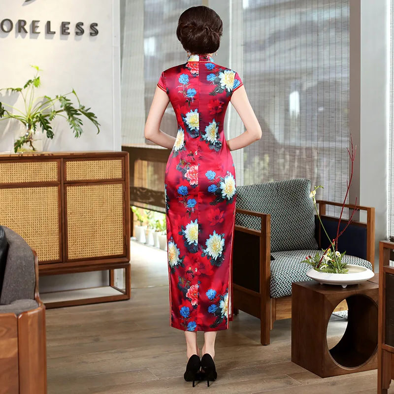 

2019 Long Cheongsam Vintage Chinese style Mandarin Collar Dress Womens Summer Rayon Qipao Slim Party Dresses Vestido S-4XL