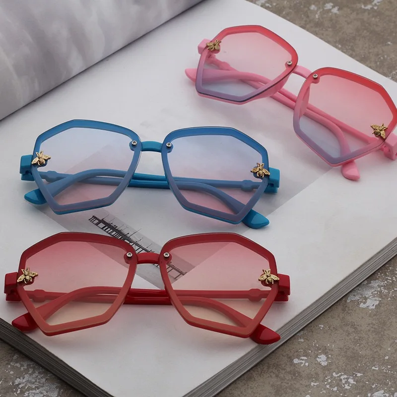 Vintage Kids Sunglasses Child Sun Glasses Polygon Bee Gafas Baby Children UV400 Leisure Girls Boys Oculos De Sol 6604 | Аксессуары для
