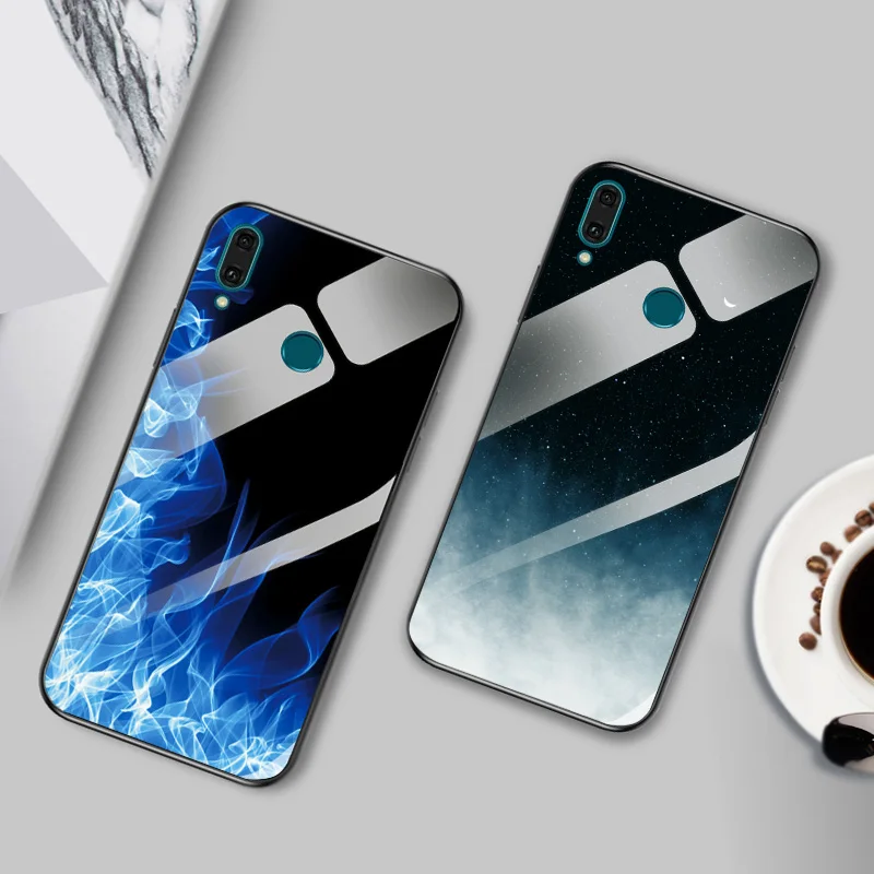 Tempered Glass Case For Huawei Y5 Y6 Y9 2019 Boat Shockproof Glossy Cover Bumper |