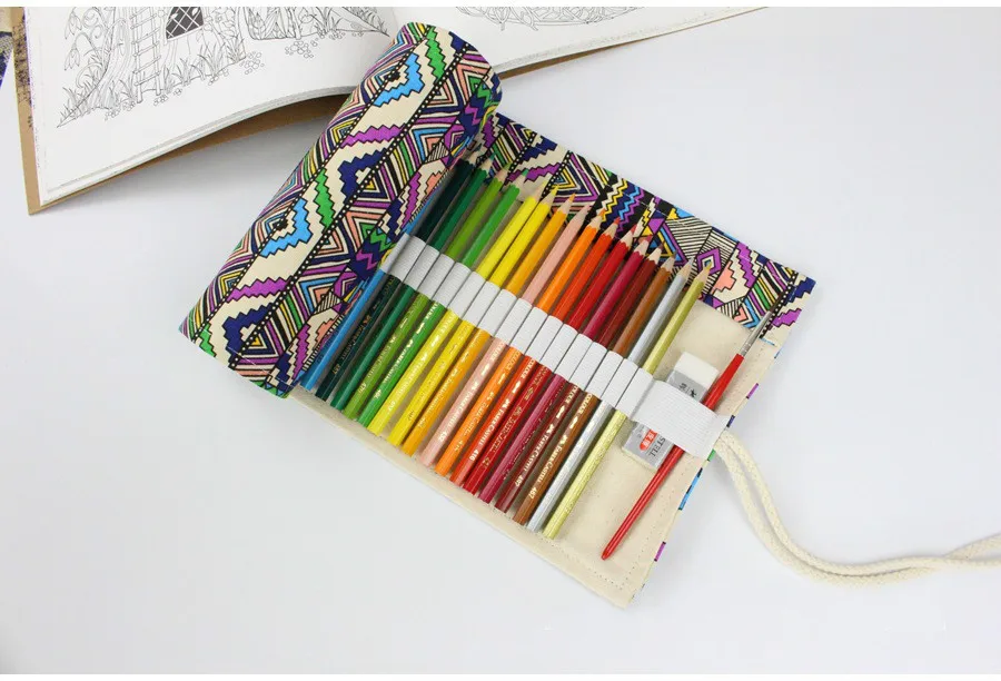 Hot selling canvas large capacity handmade bag pencil case curtain 36/48/72 colored pencils big box children painting | Дом и сад