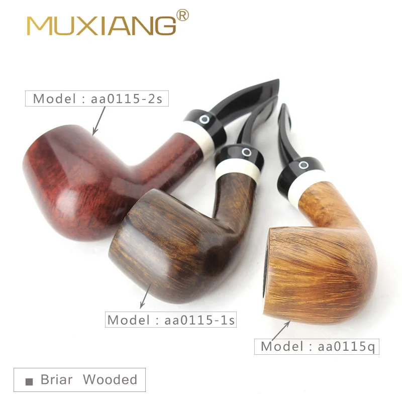 

MUXIANG Briar wood Tobacco Pipe Wooden Smoking Pipes Imitation Ivory Ring Bent Saddle Mouthpiece With 9mm Filter aa0115Q-2S