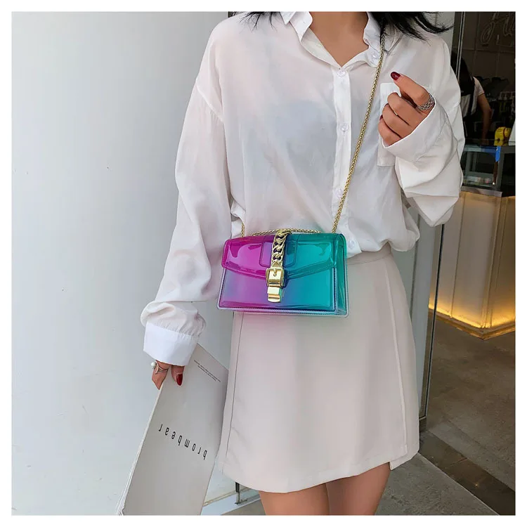 8 Colors Fashion Jelly Bag Casual Panelled Chain Shoulder Messenger Bags Summer Transparent Women Purse and Handbags Channel Bag