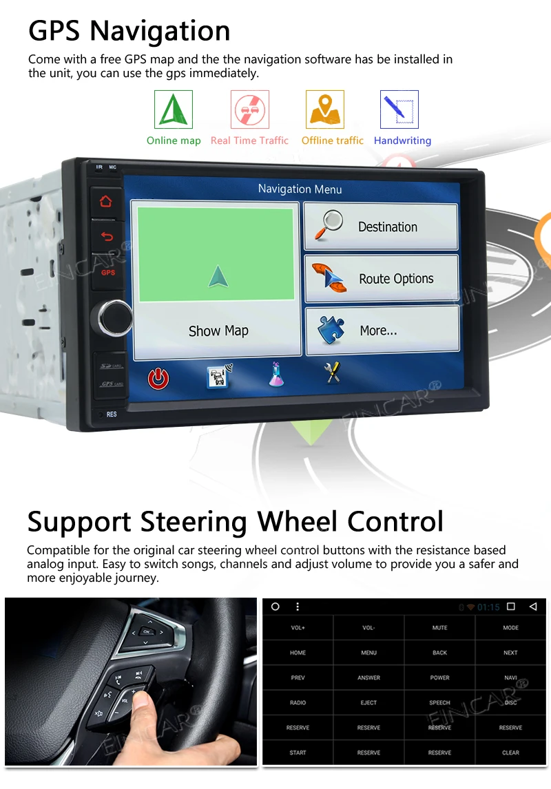 Стерео с gps навигации Поддержка Зеркало Ссылка 4G 3G Wi-Fi USB SD OBD2 Bluetooth 2 Din EinCar ОС Android 8 1