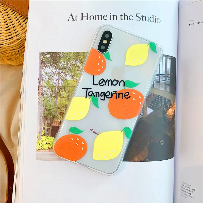 Забавный фрукты вишня клубника orange lemon крышка для iPhone 7 8 Plus 6 6s X XR XS MAX прозрачный