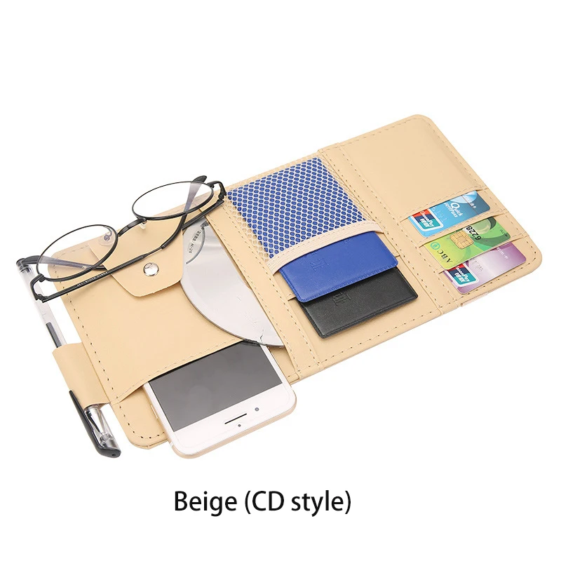 Beige (CD) IKSNAIL автомобильные аксессуары солнцезащитные очки клип автомобильная сумка для хранения многофункциональный солнцезащитный козырек бизнес держатель для Карт Коробка для хранения - Название цвета: Beige (CD)