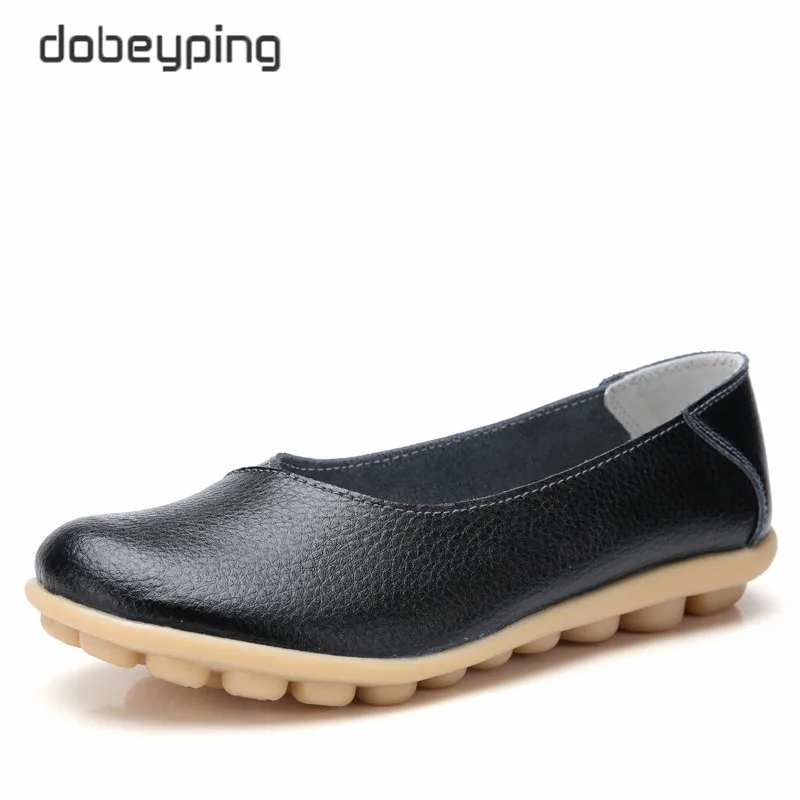 Black Dobeyping/Новинка; сезон весна-осень; женская обувь из натуральной кожи на плоской подошве; женские лоферы с закрытым носком; прошитая женская обувь; большие размеры 35-44 - Цвет: Black