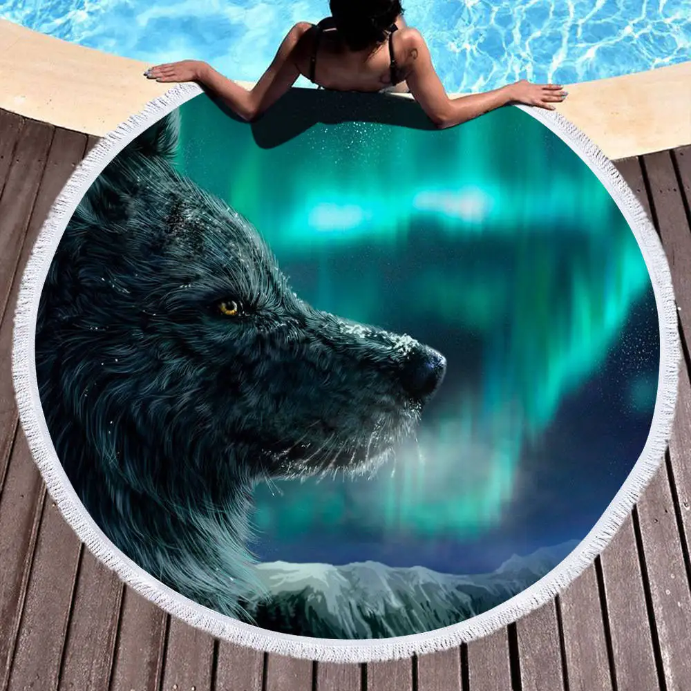 3D волк круглый пляжные Полотенца взрослых Волк принтованное из микрофибры с