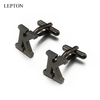 lepton stainless steel letters k cufflinks for mens black silver color letter k of alphabet cuff links men shirt cuffcufflink