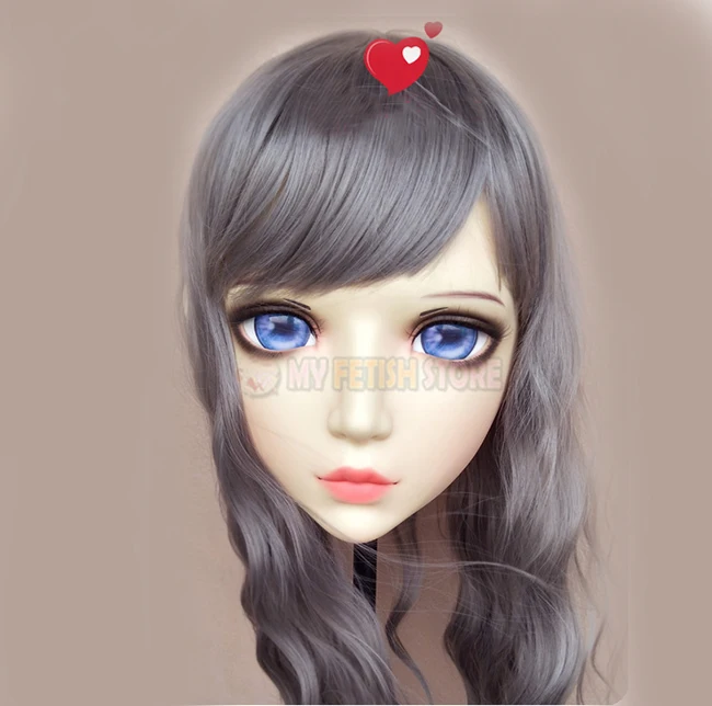 (Yan 05) Женская милая девочка резиновая полуголовая маска кигуруми с BJD глазами