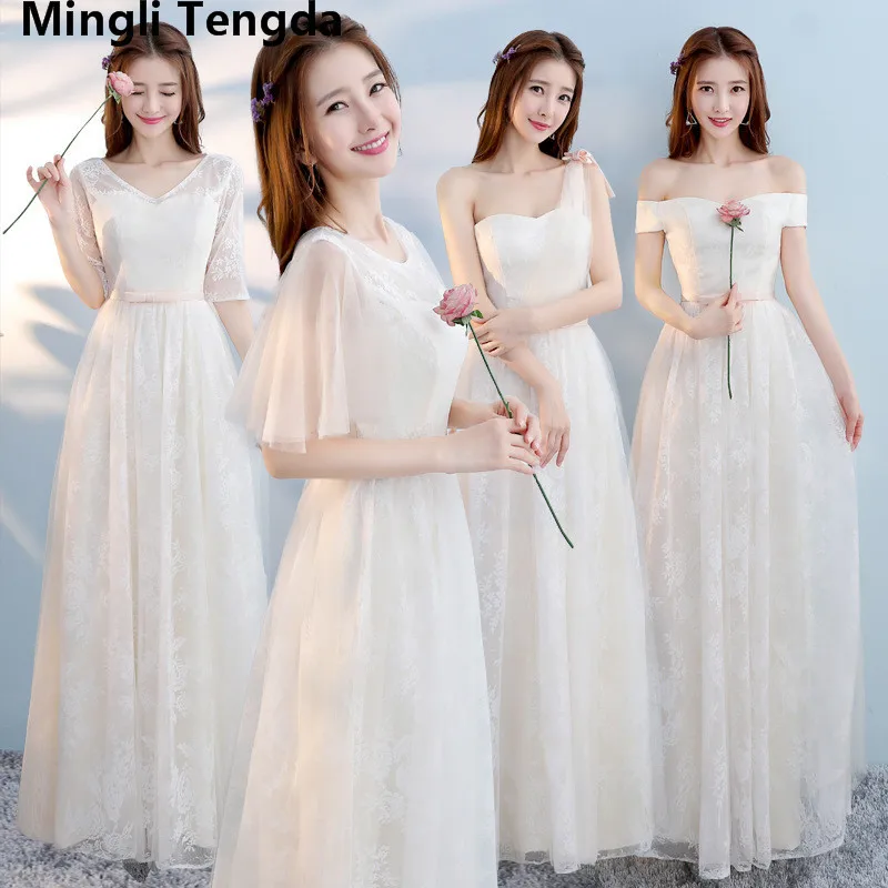 

Six Style Bridesmaid Dresses Sisters Skirts Wedding Dresses Off the Shoulder Champagne Lace Bridesmaid Dresses Mingli Tengda