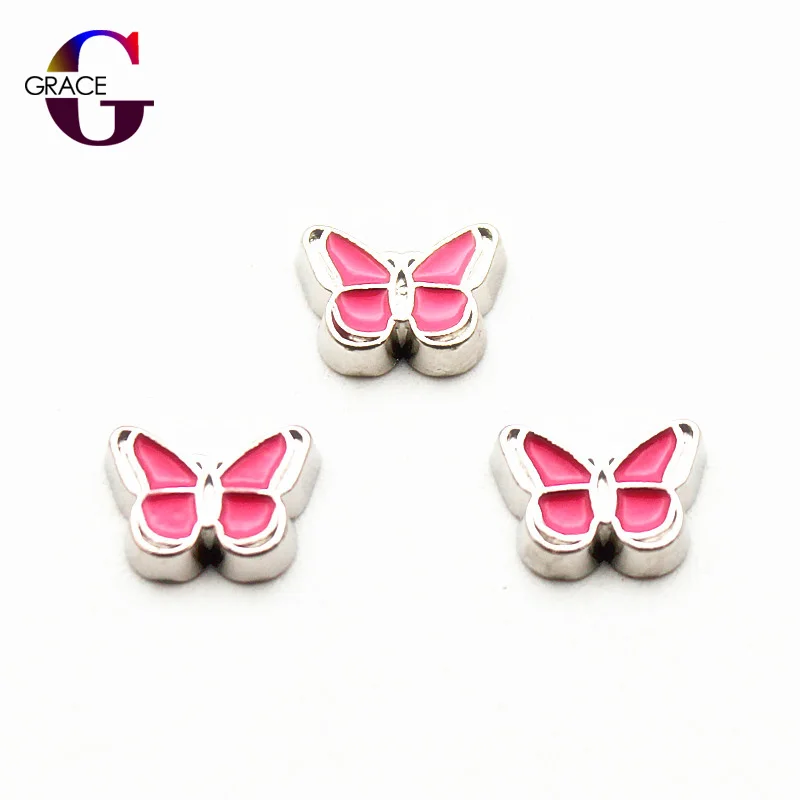 20 шт./лот Мода Эмаль розовый бабочки плавающий брелок для жизни памяти Стекло