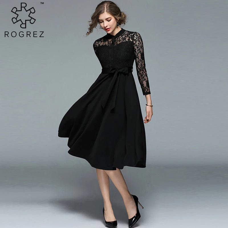 ROGREZ черный красный элегантные офисные вечерние ужин Для женщин кружевное зимнее
