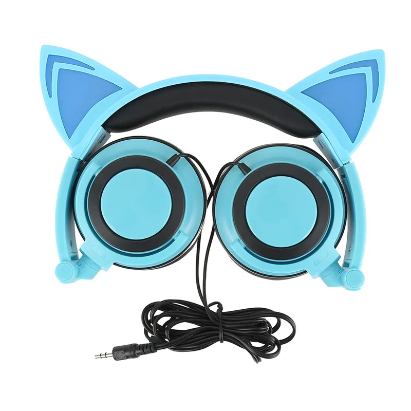 Складные мигающие светящиеся наушники с кошачьими ушками Проводная игровая