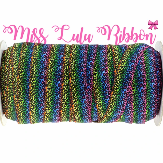 

50 Yards 5/8"16mm Leopard Printed Fold Over Elastic Ribbon Knot Hair Tie Making Handmade Hair Accessories HT01-PG075-05343