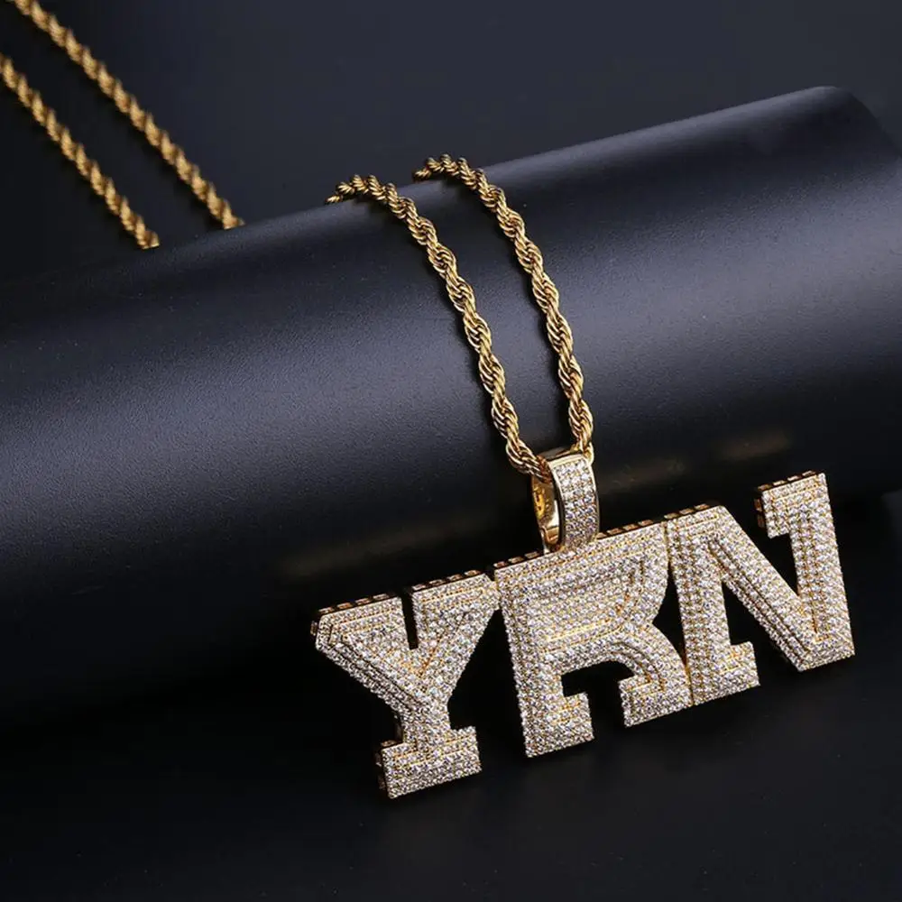 Gold Модное ожерелье с кубическим цирконием, ожерелье с цепочкой YRN, дизайнерский кулон с буквами, хип-хоп Ювелирная цепочка, массивное ожерелье, шикарный подарок - Окраска металла: Gold