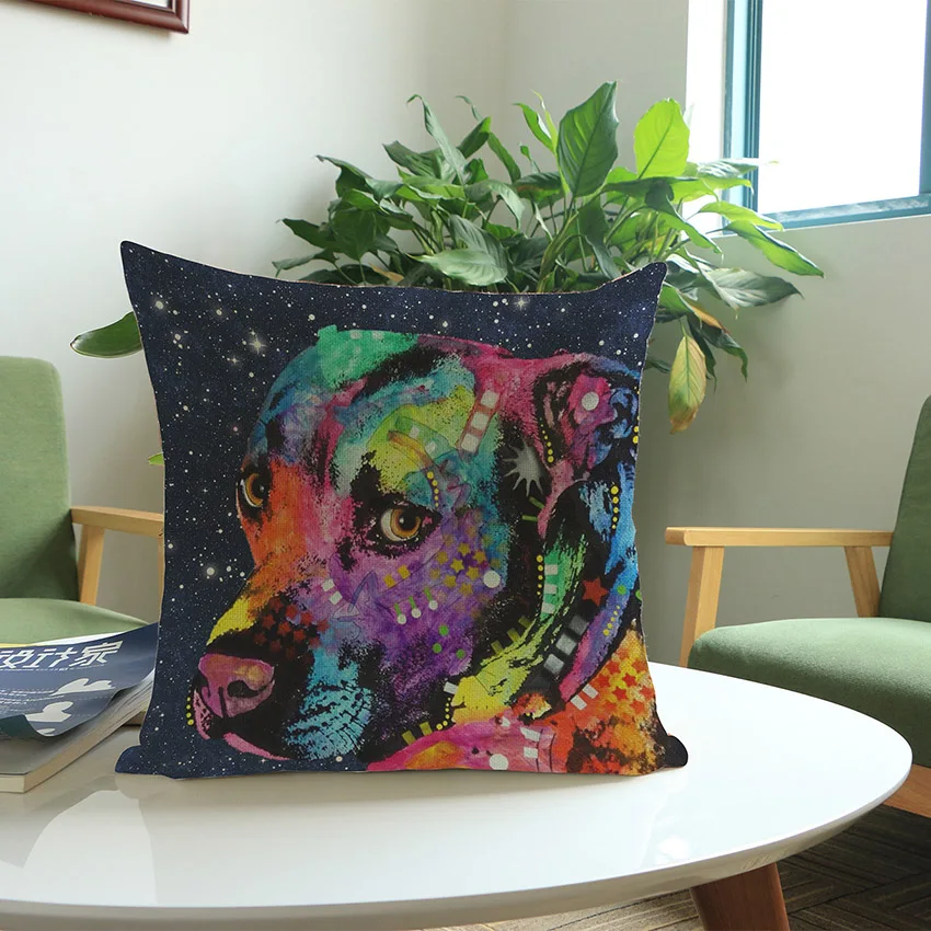 POP Art French Bulldog Puppy Cushion Cover High Quality Square Cotton Linen Animal Colorful Print Pillow Case for Sofa 45x45cm | Дом и сад