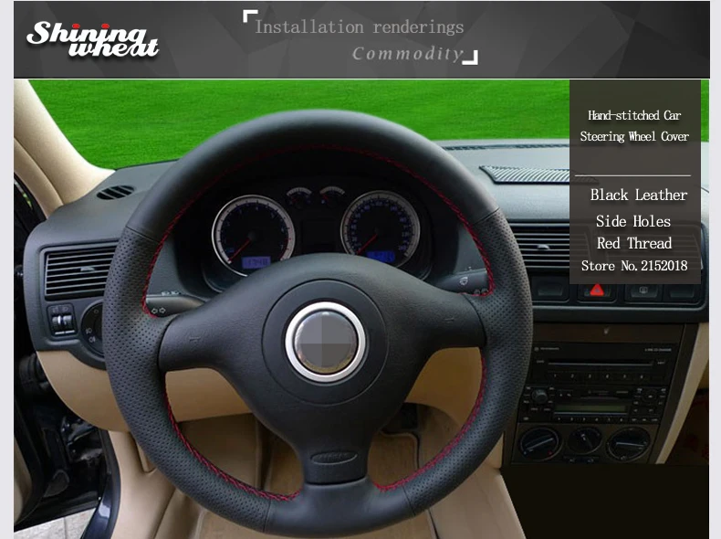 Черный чехол рулевого колеса автомобиля из натуральной кожи для Volkswagen VW Golf 4 Passat B5 1996-2003 Seat Leon 1999-2004 Polo 1999-2002