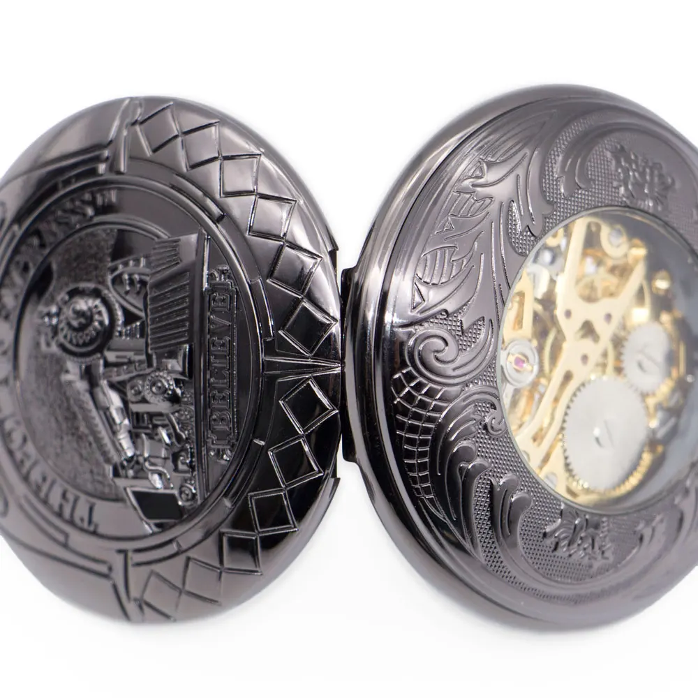 5 шт. винтажные Механические карманные часы скелетоны с черным поездом в стиле