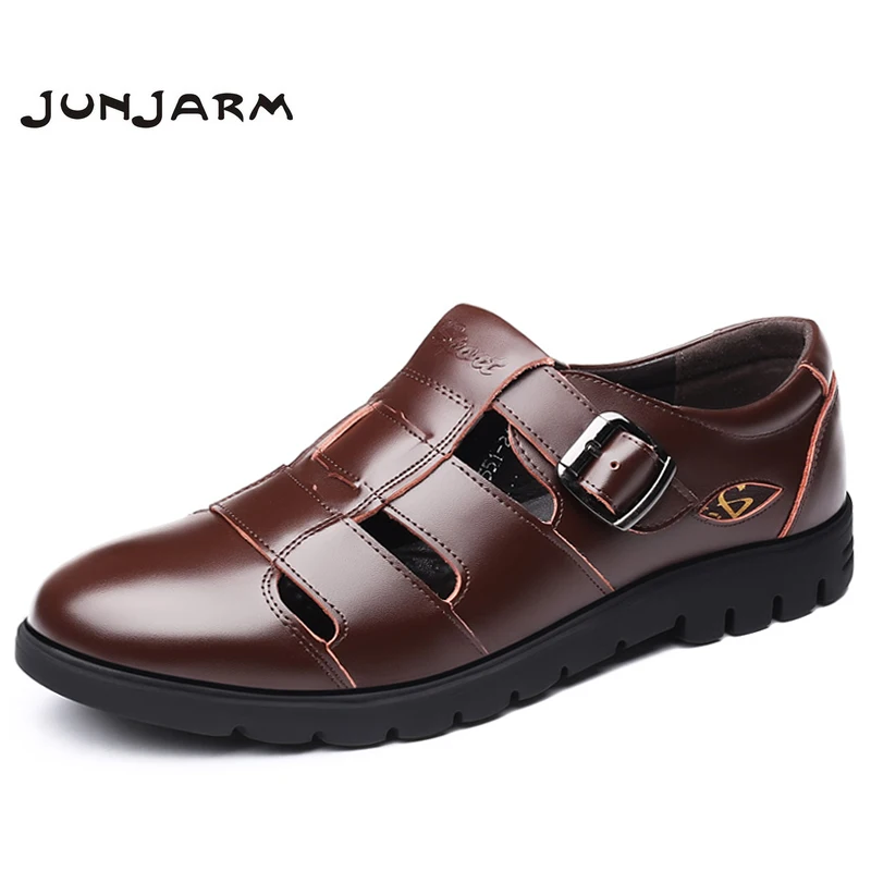 

JUNJARM Big Size Classic Men Soft Sandals Comfortable Men Summer Shoes Leather Sandals Men Summer Sandals Beach Size 38-47